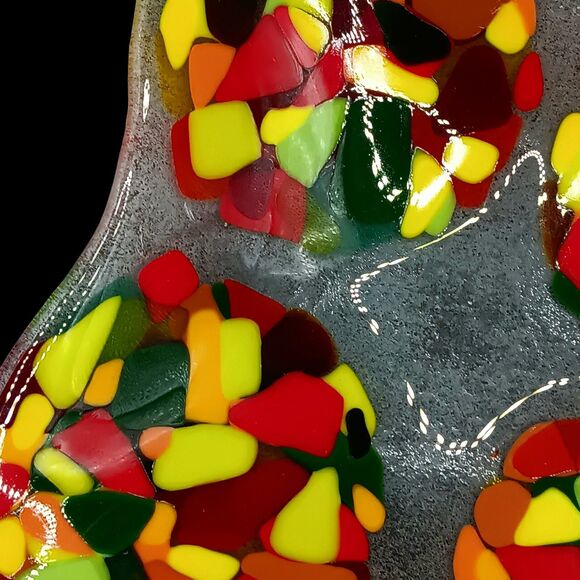 Fused Glass Trinket Dish Catchall Tray Square Red Orange Yellow Green MCM Style - Picture 5 of 12